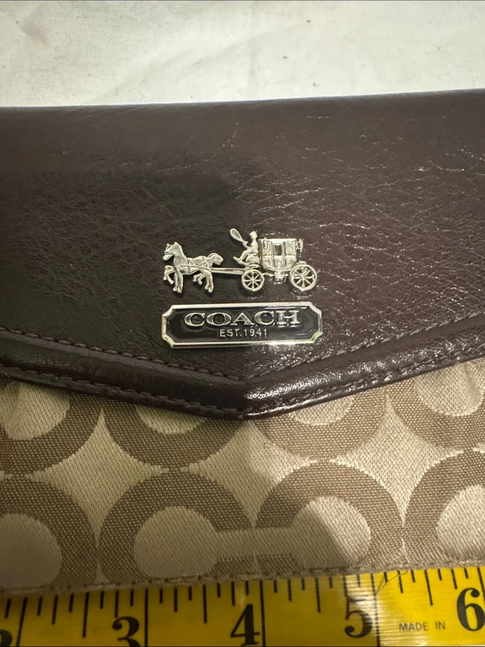 Coach Canvas Wallet with Dark Brown Leather Flap